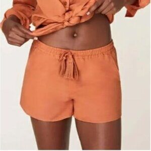 NEW Andie Swim Shorts Linen Blend Burnt Orange Tassel‎ Tie Beachy Size Medium